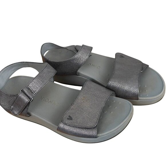 Vionic Pacific Raz Silver Sandals Womens Size 10 Comfortable Hook & Loop Closure - Picture 1 of 8